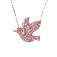 Güvercin Kolye - Pembe kuvars 925 ayar rose altın kaplama gümüş kolye (40 cm rose altın rolo zincir) #1uctj7b