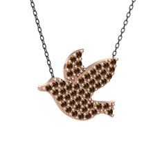 Dumanlı kuvars 18 ayar rose altın kolye (40 cm gümüş rolo zincir)