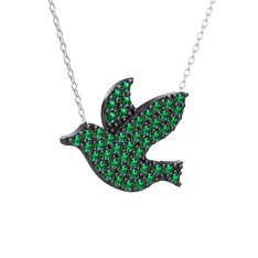 Güvercin Kolye - Yeşil kuvars 925 ayar siyah rodyum kaplama gümüş kolye (40 cm beyaz altın rolo zincir) #1w7npyd