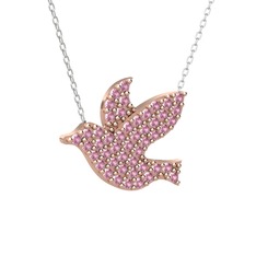 Güvercin Kolye - Pembe kuvars 8 ayar rose altın kolye (40 cm gümüş rolo zincir) #1xi8za4