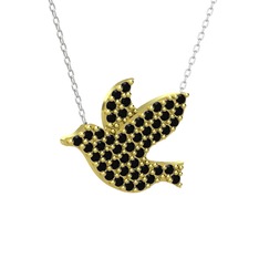Güvercin Kolye - Siyah zirkon 18 ayar altın kolye (40 cm beyaz altın rolo zincir) #2j6sdg