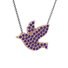 Güvercin Kolye - Ametist 18 ayar rose altın kolye (40 cm gümüş rolo zincir) #5xs96t