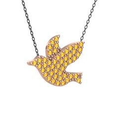 Güvercin Kolye - Sitrin 14 ayar rose altın kolye (40 cm gümüş rolo zincir) #6ohrt