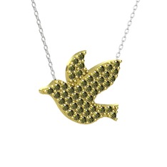 Güvercin Kolye - Peridot 18 ayar altın kolye (40 cm beyaz altın rolo zincir) #9bo6ff