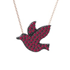 Güvercin Kolye - Rodolit garnet 925 ayar siyah rodyum kaplama gümüş kolye (40 cm rose altın rolo zincir) #9vkkop