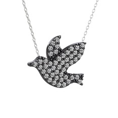 Güvercin Kolye - Swarovski 925 ayar siyah rodyum kaplama gümüş kolye (40 cm gümüş rolo zincir) #a2mbhd