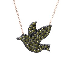 Güvercin Kolye - Peridot 925 ayar siyah rodyum kaplama gümüş kolye (40 cm rose altın rolo zincir) #c3kr67