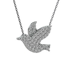 Güvercin Kolye - Beyaz zirkon 8 ayar beyaz altın kolye (40 cm gümüş rolo zincir) #clejwj