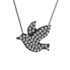 Güvercin Kolye - Swarovski 925 ayar siyah rodyum kaplama gümüş kolye (40 cm gümüş rolo zincir) #eaxn0y