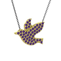 Güvercin Kolye - Ametist 14 ayar altın kolye (40 cm gümüş rolo zincir) #ezhl0l