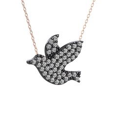 Güvercin Kolye - Swarovski 925 ayar siyah rodyum kaplama gümüş kolye (40 cm gümüş rolo zincir) #j0m98k