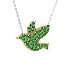 Güvercin Kolye - Yeşil kuvars 14 ayar altın kolye (40 cm beyaz altın rolo zincir) #k02f0o