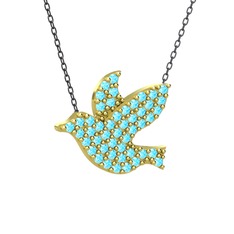 Güvercin Kolye - Akuamarin 14 ayar altın kolye (40 cm gümüş rolo zincir) #l4o28i