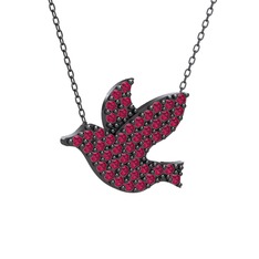 Güvercin Kolye - Rodolit garnet 925 ayar siyah rodyum kaplama gümüş kolye (40 cm gümüş rolo zincir) #l51cq8