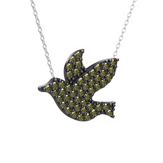 Güvercin Kolye - Peridot 925 ayar siyah rodyum kaplama gümüş kolye (40 cm beyaz altın rolo zincir) #nmooqa
