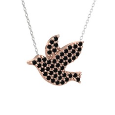 Güvercin Kolye - Siyah zirkon 14 ayar rose altın kolye (40 cm beyaz altın rolo zincir) #o0sbx8