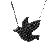 Güvercin Kolye - Siyah zirkon 925 ayar siyah rodyum kaplama gümüş kolye (40 cm gümüş rolo zincir) #otsb8f