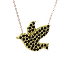 Güvercin Kolye - Siyah zirkon 8 ayar altın kolye (40 cm gümüş rolo zincir) #oxuxmh