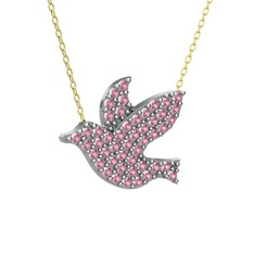 Pembe kuvars 14 ayar beyaz altın kolye (40 cm altın rolo zincir)