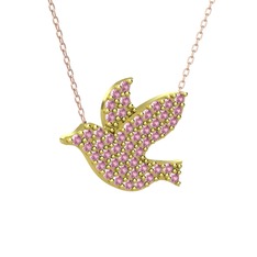 Güvercin Kolye - Pembe kuvars 18 ayar altın kolye (40 cm rose altın rolo zincir) #pabe5h