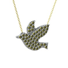 Peridot 14 ayar beyaz altın kolye (40 cm altın rolo zincir)