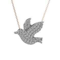 Güvercin Kolye - Swarovski 18 ayar beyaz altın kolye (40 cm rose altın rolo zincir) #sbr7j9