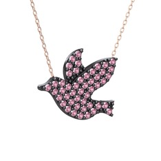 Güvercin Kolye - Pembe kuvars 925 ayar siyah rodyum kaplama gümüş kolye (40 cm rose altın rolo zincir) #wbtqfs