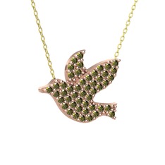 Güvercin Kolye - Peridot 14 ayar rose altın kolye (40 cm gümüş rolo zincir) #wi788j