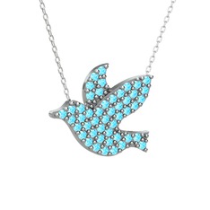 Güvercin Kolye - Akuamarin 14 ayar beyaz altın kolye (40 cm gümüş rolo zincir) #y9stq6