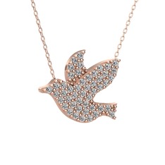 Güvercin Kolye - Beyaz zirkon 14 ayar rose altın kolye (40 cm rose altın rolo zincir) #zr62m8