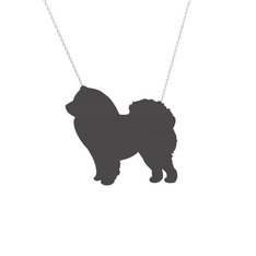 Chow Chow Köpek Kolye - 925 ayar siyah rodyum kaplama gümüş kolye (40 cm beyaz altın rolo zincir) #nx0hy1