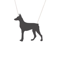 Doberman Köpek Kolye - 925 ayar siyah rodyum kaplama gümüş kolye (40 cm rose altın rolo zincir) #1ob90qj