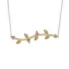 Zeytin Dalı Kolye - Pembe kuvars 18 ayar altın kolye (40 cm gümüş rolo zincir) #10j44u5