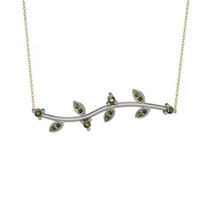 Zeytin Dalı Kolye - Peridot 14 ayar beyaz altın kolye (40 cm altın rolo zincir) #11tmcjh