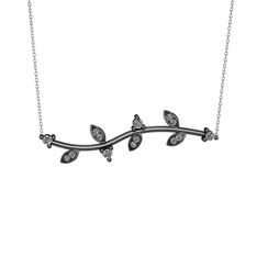 Zeytin Dalı Kolye - Swarovski 925 ayar siyah rodyum kaplama gümüş kolye (40 cm gümüş rolo zincir) #16ouqhq