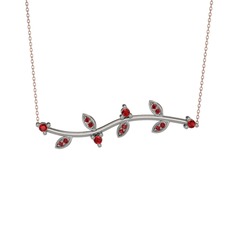 Zeytin Dalı Kolye - Garnet 18 ayar beyaz altın kolye (40 cm rose altın rolo zincir) #17yd114