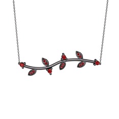 Zeytin Dalı Kolye - Garnet 925 ayar siyah rodyum kaplama gümüş kolye (40 cm gümüş rolo zincir) #184nmov
