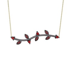 Zeytin Dalı Kolye - Garnet 925 ayar siyah rodyum kaplama gümüş kolye (40 cm altın rolo zincir) #1a5ilif