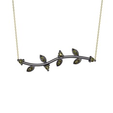 Zeytin Dalı Kolye - Peridot 925 ayar siyah rodyum kaplama gümüş kolye (40 cm altın rolo zincir) #1engnt1