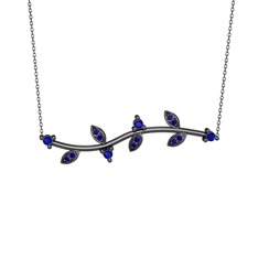 Lab safir 925 ayar siyah rodyum kaplama gümüş kolye (40 cm gümüş rolo zincir)