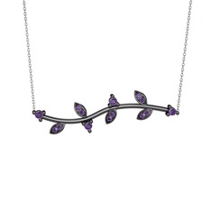 Zeytin Dalı Kolye - Ametist 925 ayar siyah rodyum kaplama gümüş kolye (40 cm beyaz altın rolo zincir) #1qgot6a