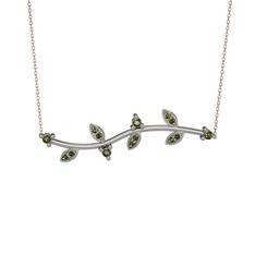 Zeytin Dalı Kolye - Peridot 8 ayar beyaz altın kolye (40 cm rose altın rolo zincir) #1qzcsl8
