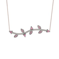 Pembe kuvars 18 ayar beyaz altın kolye (40 cm rose altın rolo zincir)