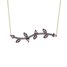 Zeytin Dalı Kolye - Pembe kuvars 925 ayar siyah rodyum kaplama gümüş kolye (40 cm gümüş rolo zincir) #2pg3of