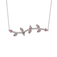 Pembe kuvars 14 ayar beyaz altın kolye (40 cm gümüş rolo zincir)