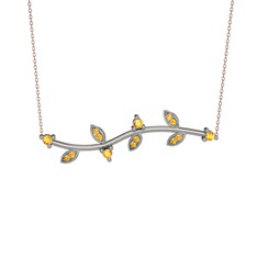 Zeytin Dalı Kolye - Sitrin 18 ayar beyaz altın kolye (40 cm rose altın rolo zincir) #5esmhu