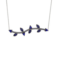 Zeytin Dalı Kolye - Lab safir 925 ayar siyah rodyum kaplama gümüş kolye (40 cm beyaz altın rolo zincir) #aphsw4