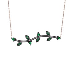 Zeytin Dalı Kolye - Yeşil kuvars 925 ayar siyah rodyum kaplama gümüş kolye (40 cm rose altın rolo zincir) #e8vamt