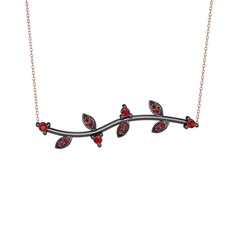 Zeytin Dalı Kolye - Garnet 925 ayar siyah rodyum kaplama gümüş kolye (40 cm rose altın rolo zincir) #ial9wg