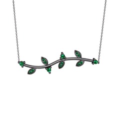Zeytin Dalı Kolye - Yeşil kuvars 925 ayar siyah rodyum kaplama gümüş kolye (40 cm gümüş rolo zincir) #iqyg84